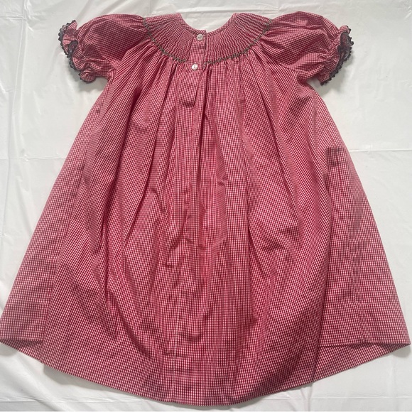 Silly Goose Hand Smocked Fall/ Holiday Red Gingham with Horses Dress - Sz2 - Picture 3 of 3